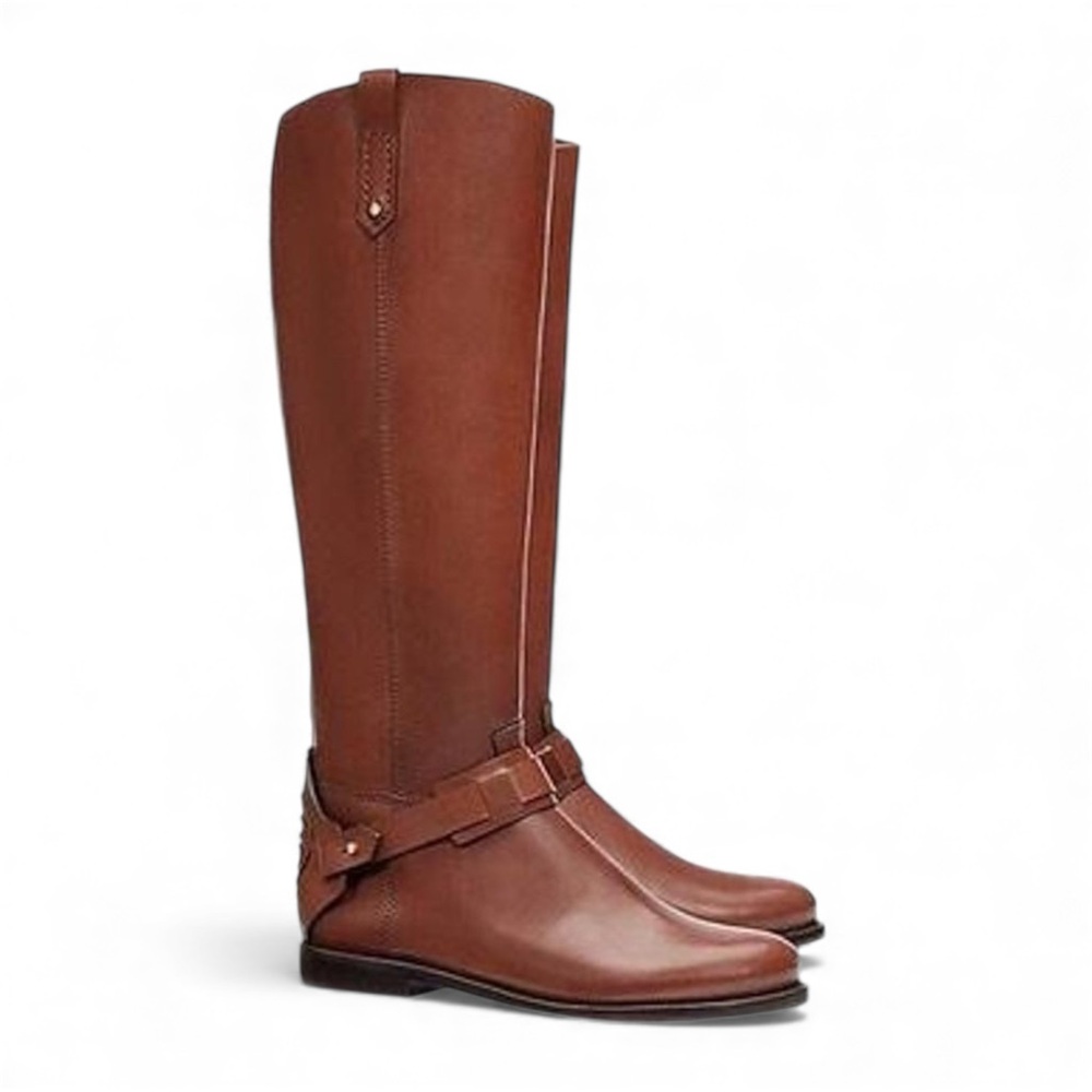 NWOB Tory Burch 'Derby' Leather Riding Boots In Saddle Brown - Size 8.5